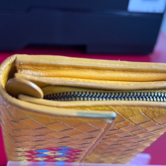Bottega Veneta Yellow Intrecciato Woven Leather Long Wallet Hand Painted Upcycle - Picture 13 of 16